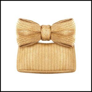 Woven Rattan Clutch Handbag with Bow Detail Beach Summer Boho Chic